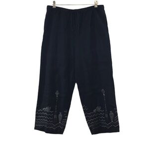 Chico's Design Black Printed‎ Linen Trousers Womens 3 XL Wide Leg Pants Vintage
